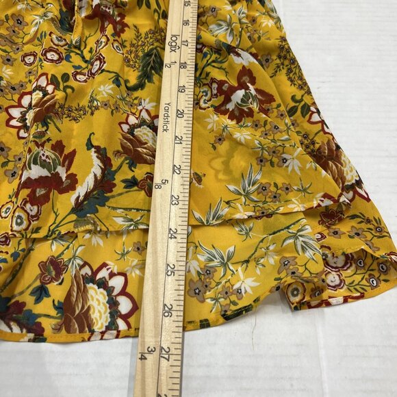 Rose & Olive Top Womens M Yellow Floral Smocked Peasant Blouse Tunic Boho Hippie - Picture 6 of 9